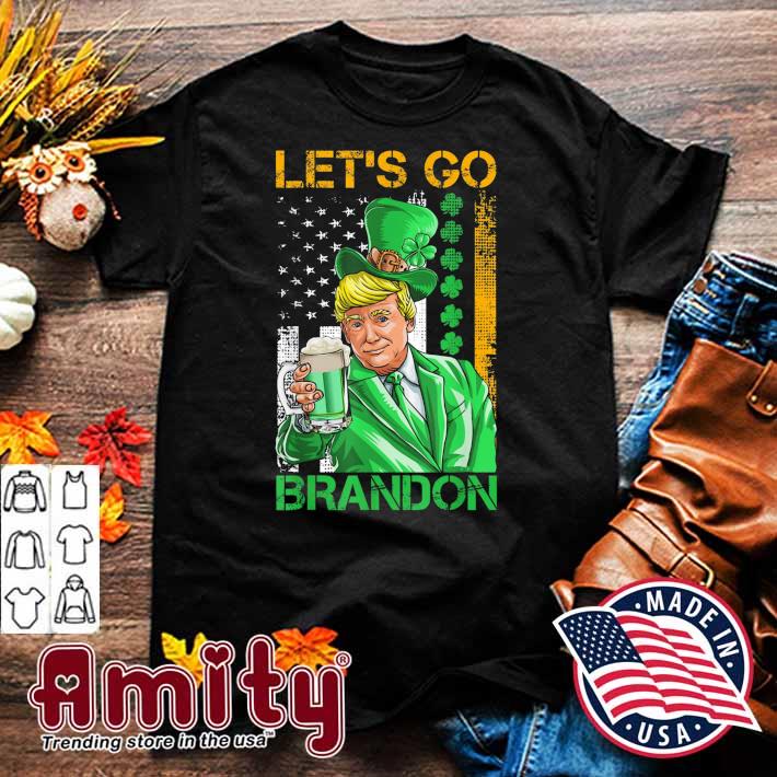 Lets Go Brandon St Patricks Day Trump American Flag Shamrock Shirt