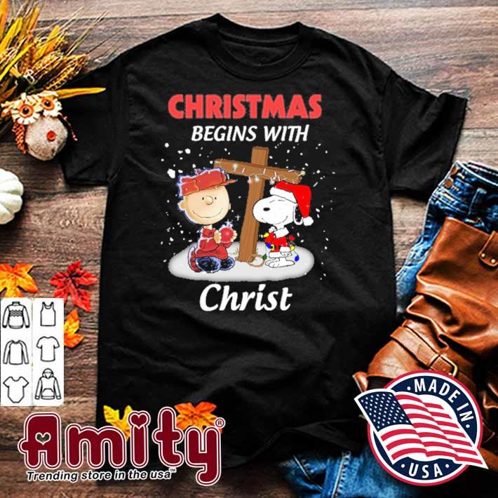 Christmas begins with Christ Snoopy and Charlie Brown cross t-shirt
