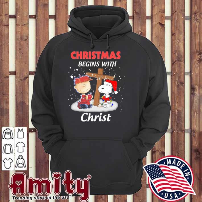 Christmas begins with Christ Snoopy and Charlie Brown cross t-s hoodie