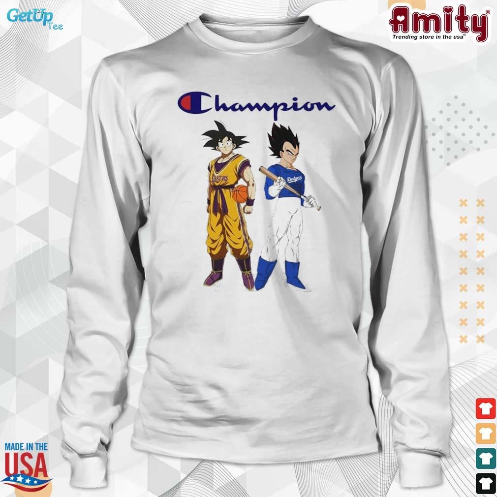 Original son Goku And Vegeta Champions Los Angeles Dodgers And Los Angeles Lakers  t-shirt, hoodie, sweater, long sleeve and tank top