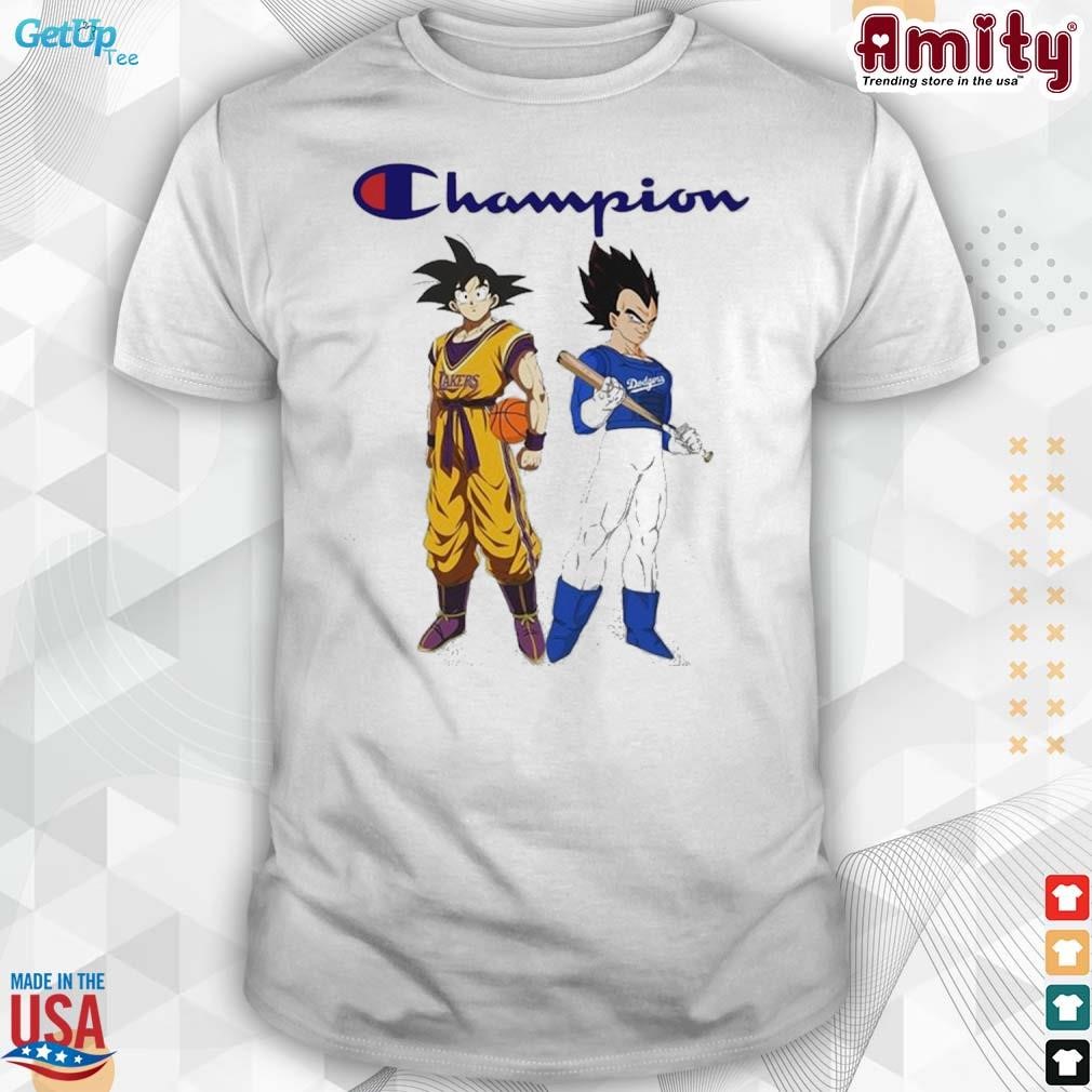 Original son Goku And Vegeta Champions Los Angeles Dodgers And Los Angeles Lakers  t-shirt, hoodie, sweater, long sleeve and tank top