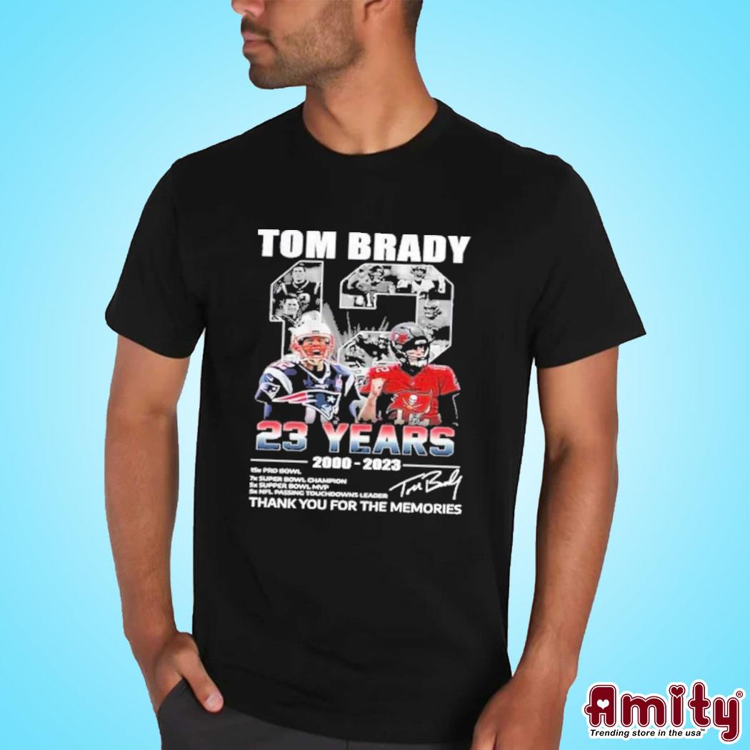 Tom Brady 23 years 2000 2023 The Patriots and Buccaneers thank you for the  memories signature shirt, hoodie, sweater, long sleeve and tank top