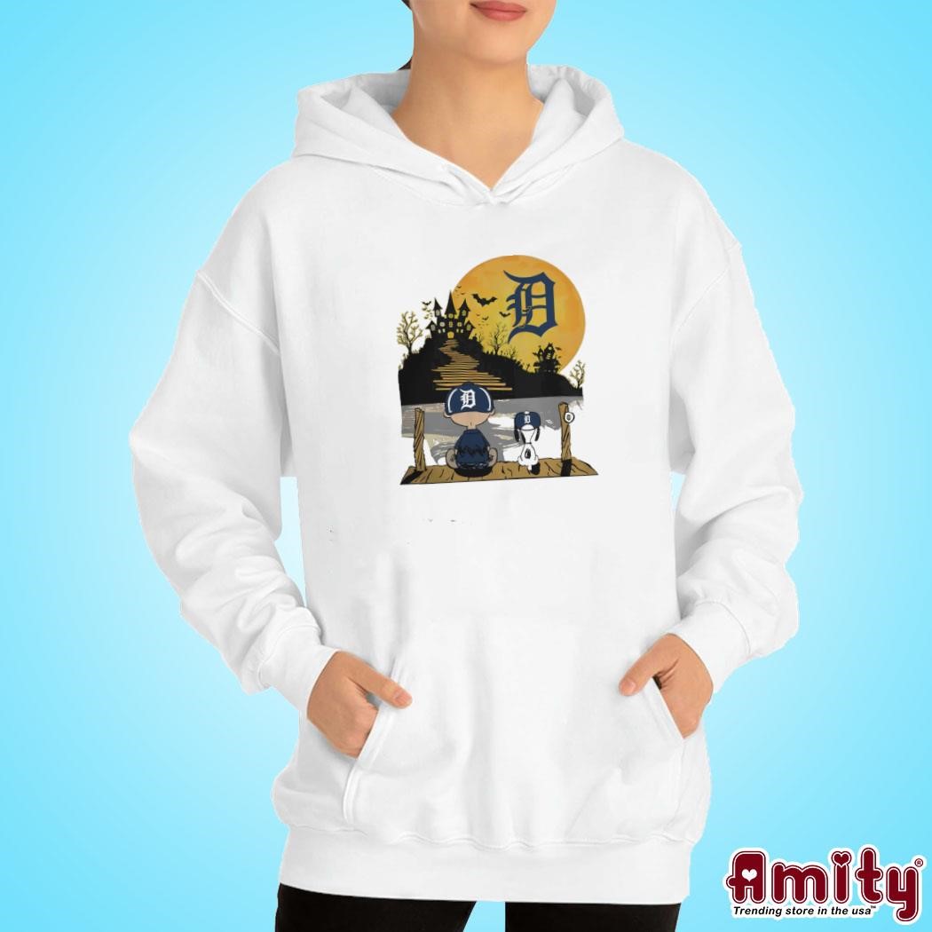 Snoopy Charlie brown sit under moon detroit tigers halloween T-shirt, hoodie,  tank top, sweater and long sleeve t-shirt