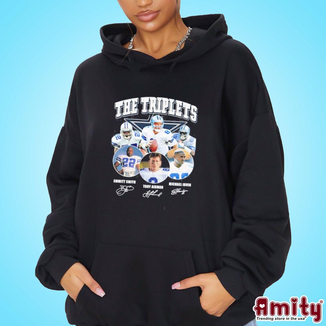 Dallas Cowboys the triplets Emmitt Smith Troy Aikman Michael Irvin  signatures photo design t-shirt, hoodie, sweater, long sleeve and tank top