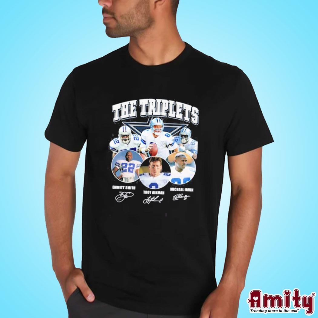 Dallas Cowboys the triplets Emmitt Smith Troy Aikman Michael Irvin  signatures photo design t-shirt, hoodie, sweater, long sleeve and tank top