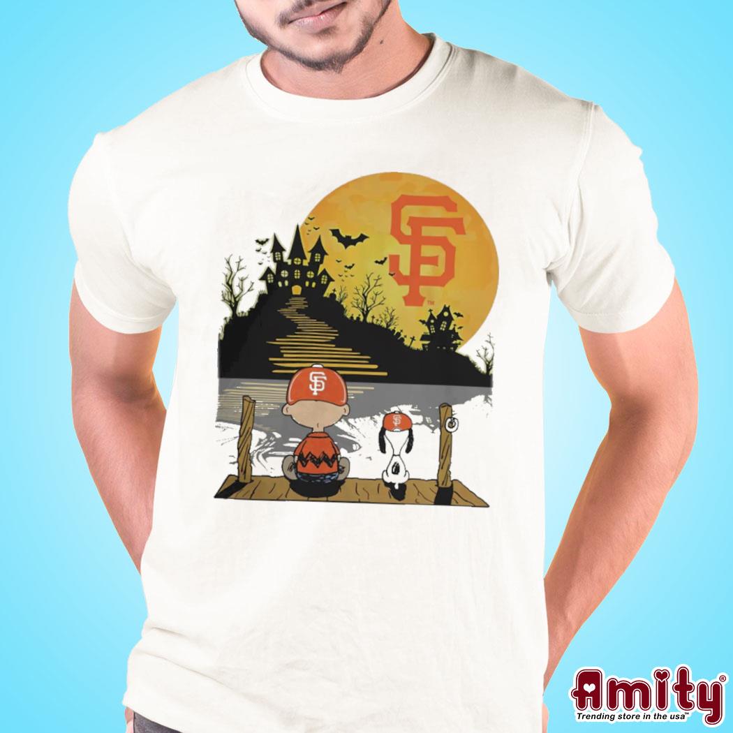 San Francisco Giants Snoopy and Charlie Brown Sit Under Moon