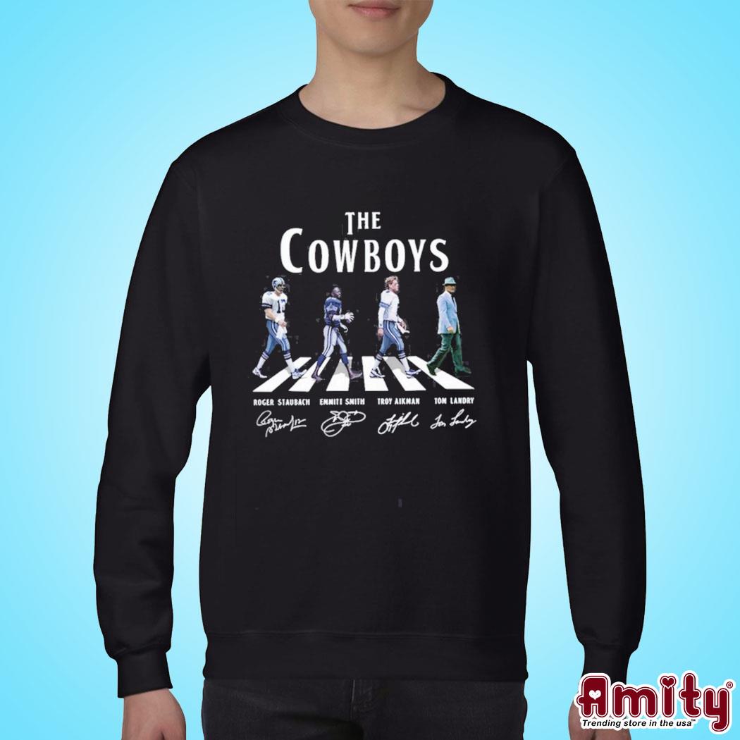 The Cowboys abbey road Troy Aikman Emmitt Smith Roger Staubach and Tom  Landry signature shirt, hoodie, sweater, long sleeve and tank top