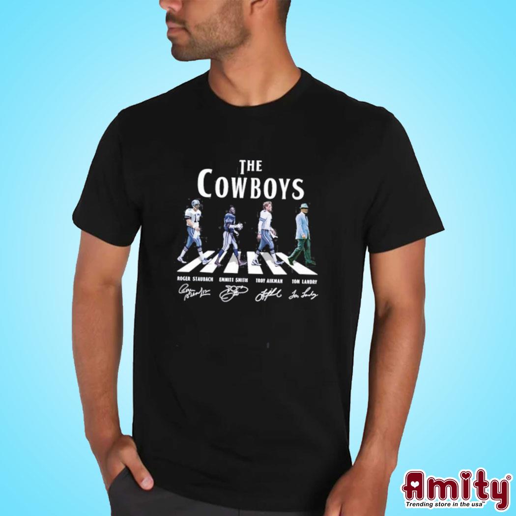 The Dallas Cowboys Troy Aikman Emmitt Smith Roger Staubach Tom Landry  signature Abbey Road 2023 tee, hoodie, sweater, long sleeve and tank top