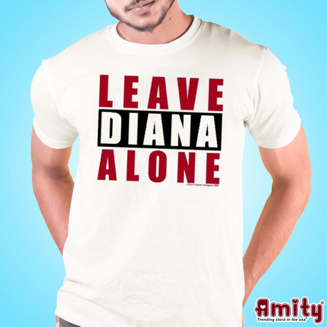 A woman wearing a leave Diana alone t-shirt