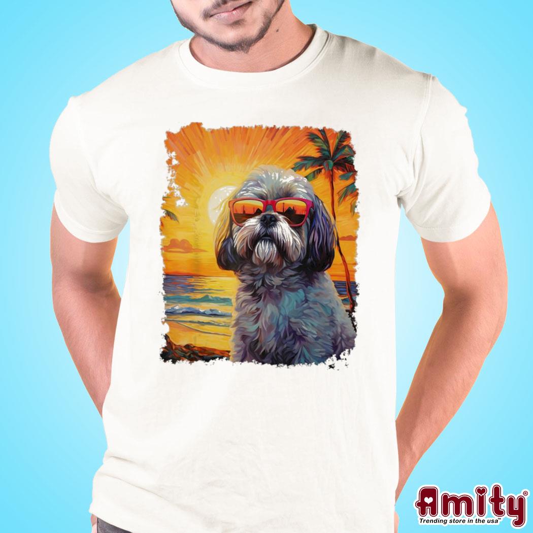 Awesome dog hawaiian shih tzu art design t-shirt