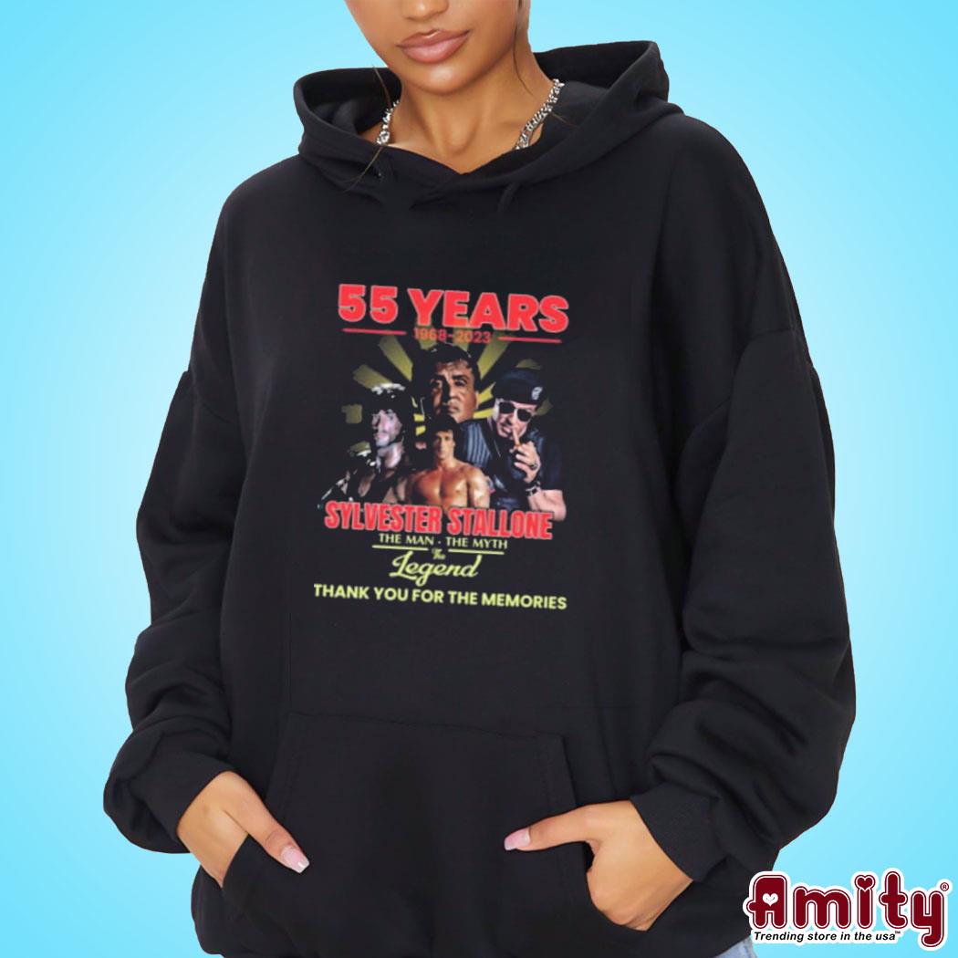 Official 55 years 1968 2023 Sylvester Stallone the man the myth the legend thank you for the memories signature t-s hoodie