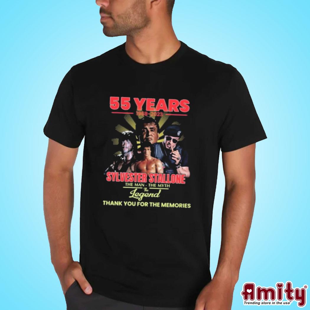 Official 55 years 1968 2023 Sylvester Stallone the man the myth the legend thank you for the memories signature t-shirt