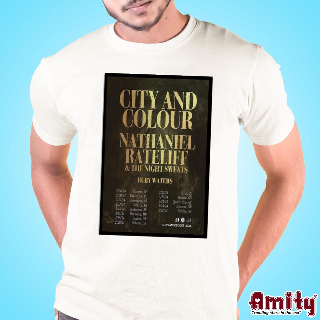 Official City and colour and Nathaniel Rateliff and Ruby Waters february 2024 tour art poster design t-shirt