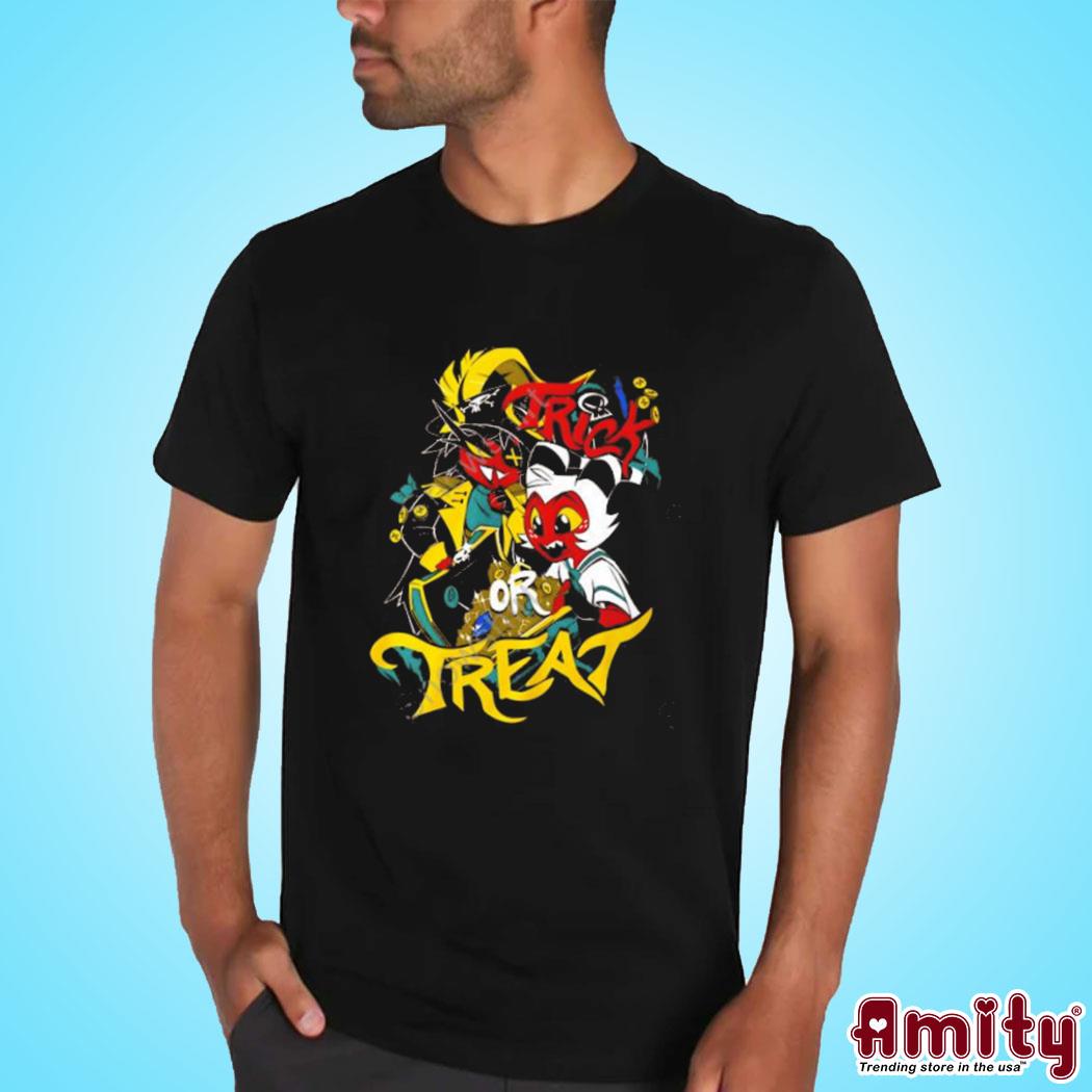 Official Hazbin hotel merch moxxie + millie trick or treat art design t-shirt