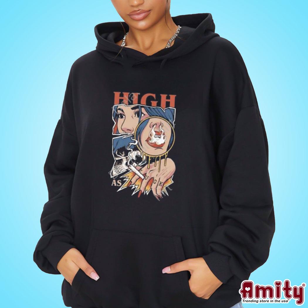 Official High as fuck weed smoking art design t-s hoodie