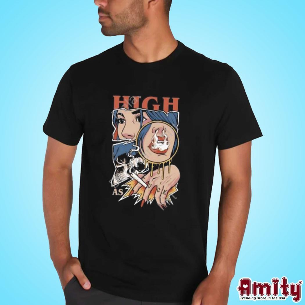 Official High as fuck weed smoking art design t-shirt