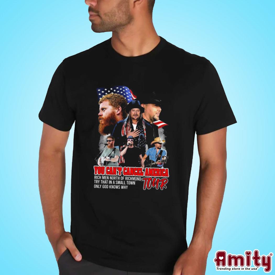 Official Jason Aldean kid Rock and Oliver Anthony you can't cancel America tour photo design t-shirt