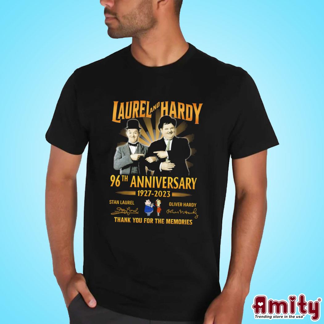 Official Laurel and Hardy 96th anniversary 1927 2023 Stan Laurel Oliver Hardy thank you for the memories signatures photo design t-shirt