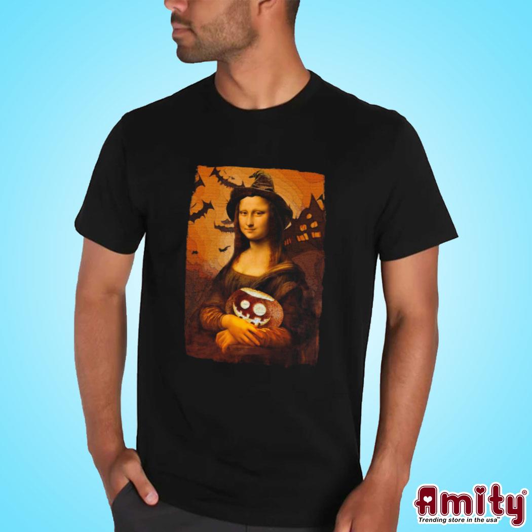 Official Mona Lisa halloween Mona Lisa with pumpkin art design t-shirt