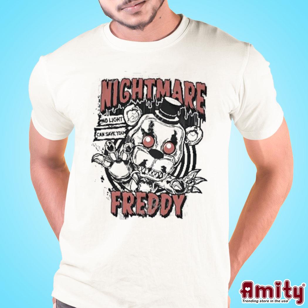 Official Nightmare freddy five nights at freddy's no light can save you art design t-shirt