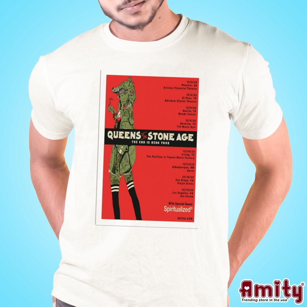 Official Queens of the stone age tour 2023 the end is nero art poster design t-shirt