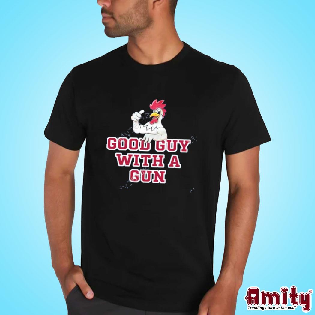 Official Rooster good guy with a gun art design t-shirt