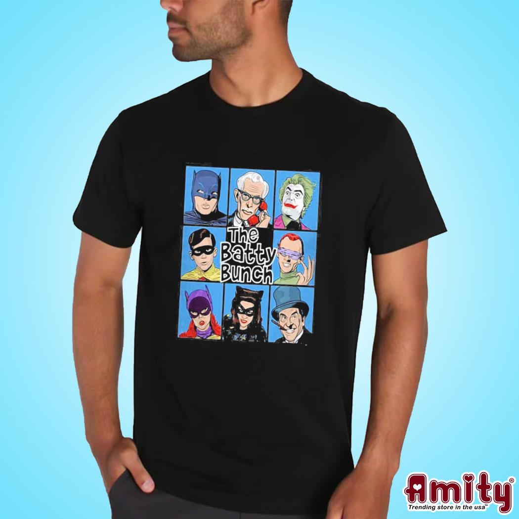 Official The batty bunch batman robin alfred joker riddler penguin catwoman batgirl art design t-shirt