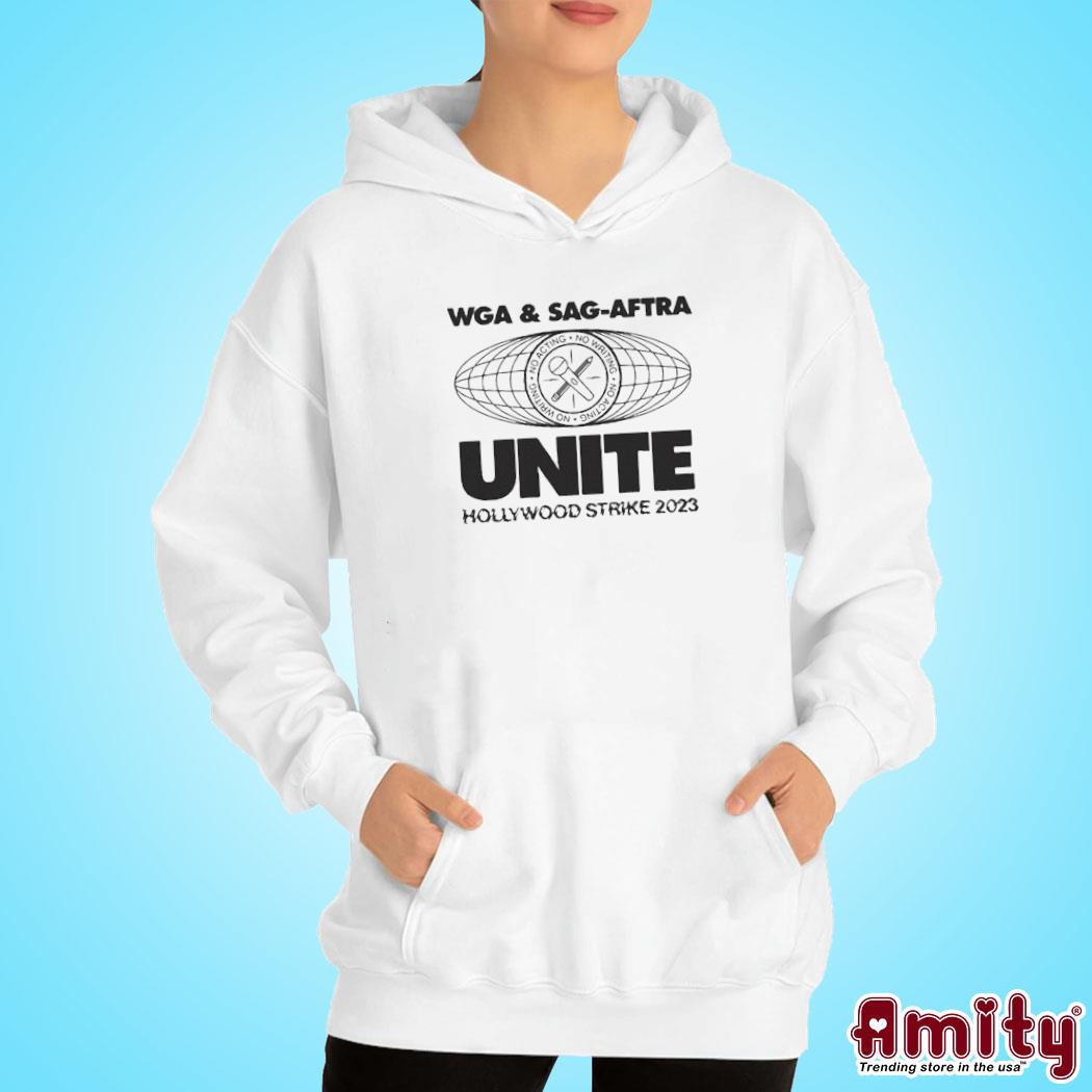 Official Transfigure print co adam conover wga and sagaftra unite hollywood strike 2023 art design t-s hoodie