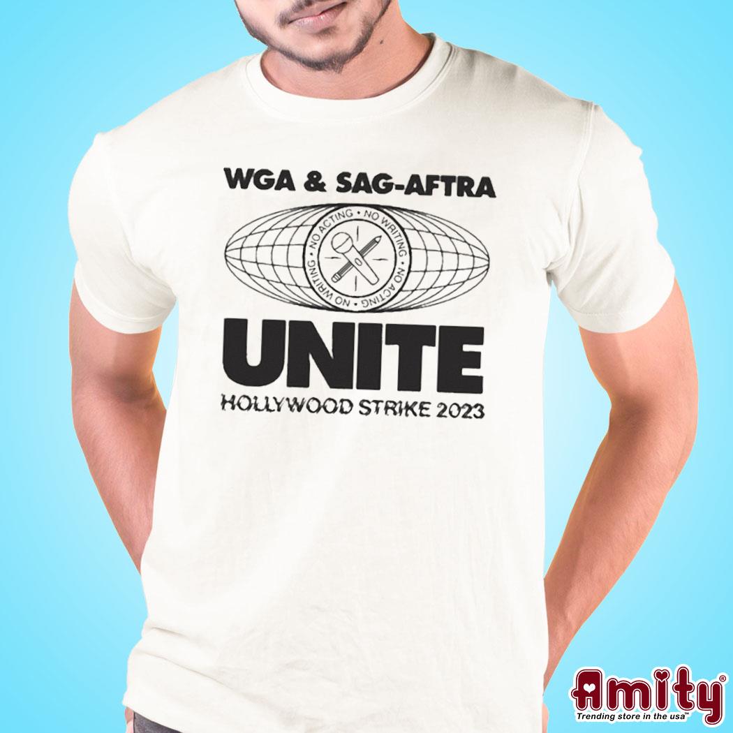 Official Transfigure print co adam conover wga and sagaftra unite hollywood strike 2023 art design t-shirt