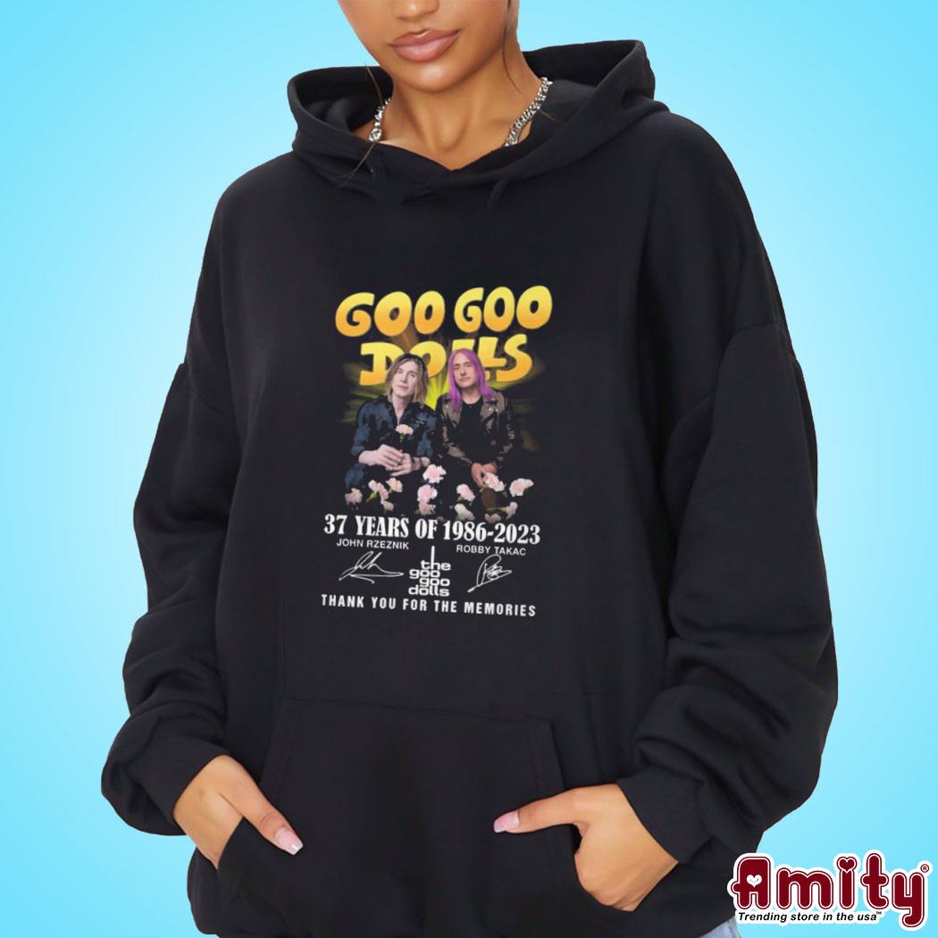 Original Goo goo dolls 37 years of 1986 2023 John Rzeznik Robby Takac signatures thank you for the memories photo design t-s hoodie