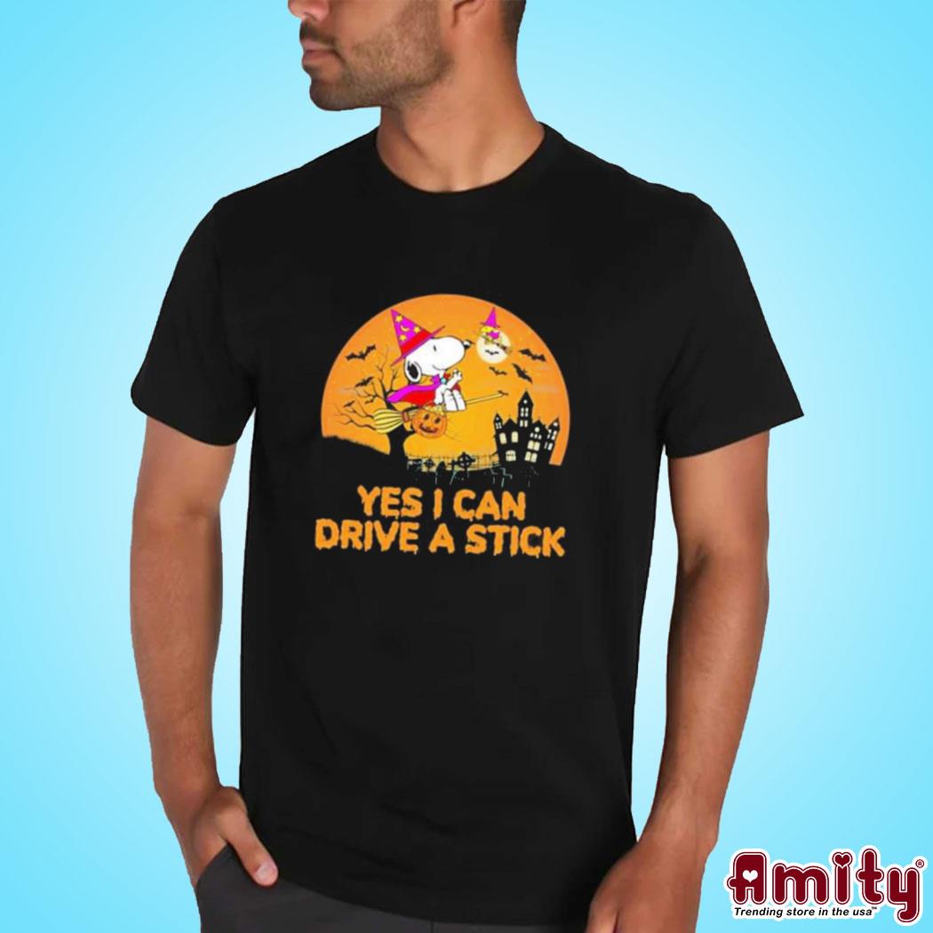 Original Witch Snoopy and Woodstock yes I can drive a stick halloween 2023 new art design t-shirt