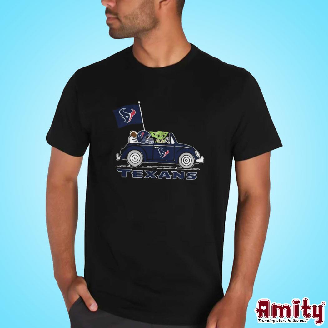 Baby Yoda Drive A Car Houston Texans Football Flag Logo Shirt