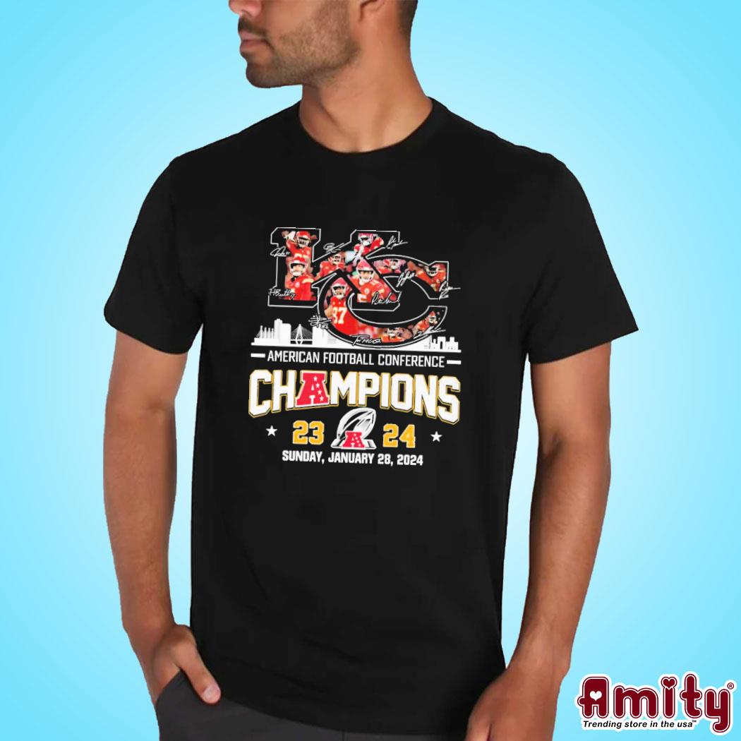Kansas City Chiefs Logo Players Signatures American Football Conference Champions 2023-2024 Shirt